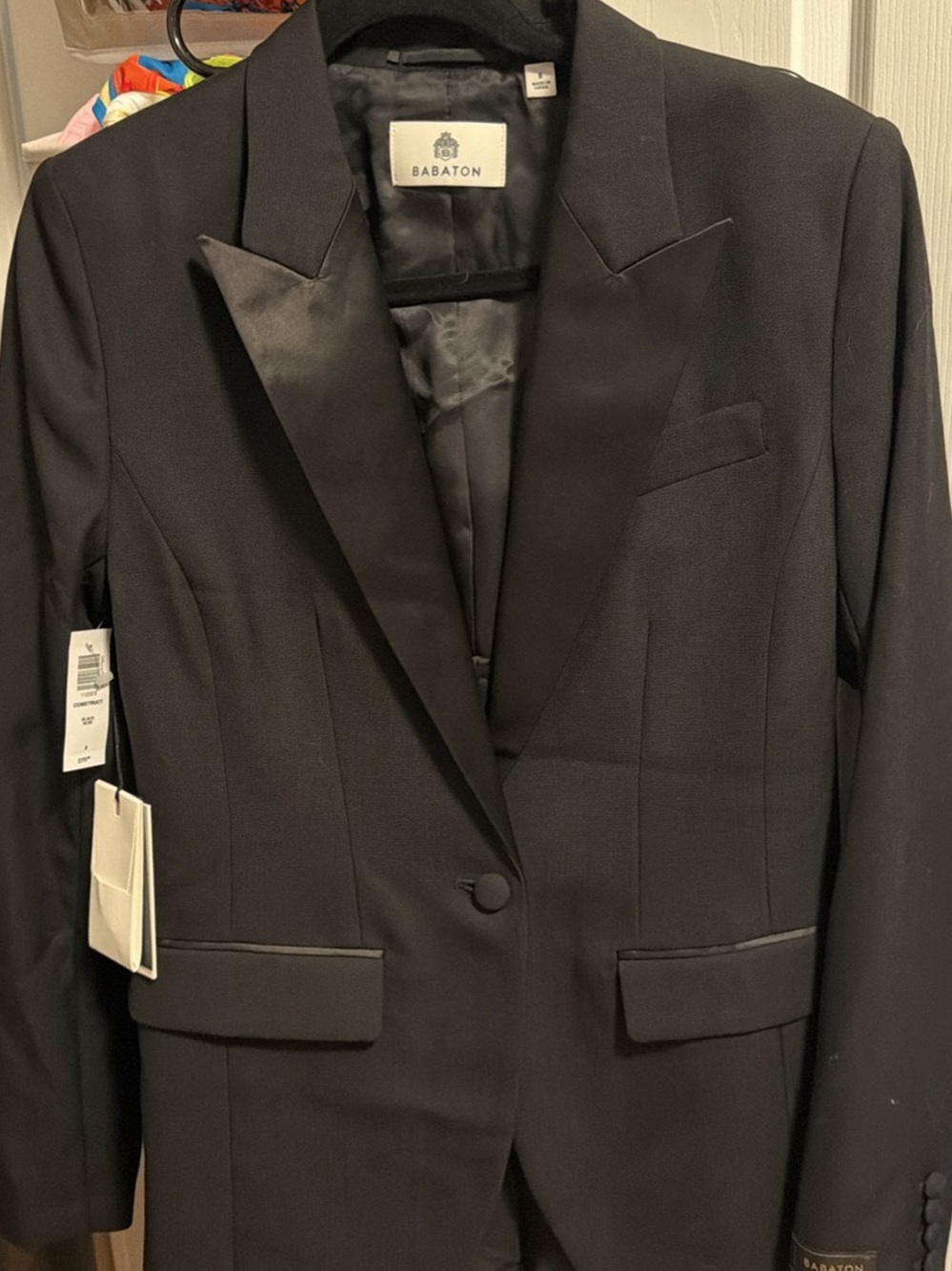 Babaton Black Satin-Lapel Single-Button Blazer